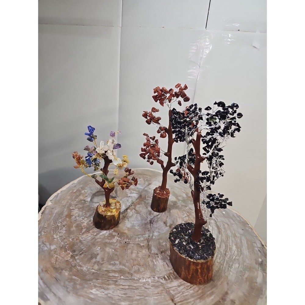 3 Pcs 300 Carnelian+Amet hyst+Crystal Gemstones Golden Branches Bonsai Tree - Picture 10 of 12